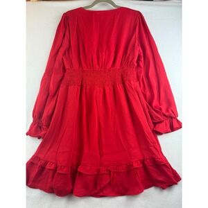 Cupshe Women's Red Tie Front Long Sleeve Ruffle Mini Dress - Size L